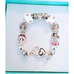 Mother's Bracelet Silver W/Pink & White NIB "Best Mom" Sliding Beads